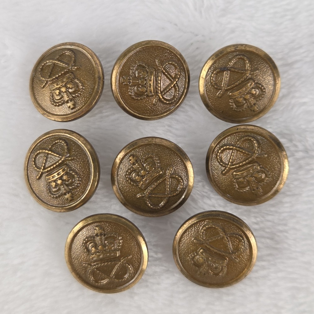 Vintage Crown Monogram Metal Shank Buttons 5/8" Blazer Coat Lot of 8